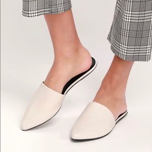 Lorena Leather Pearl White Pointed-Toe Slides